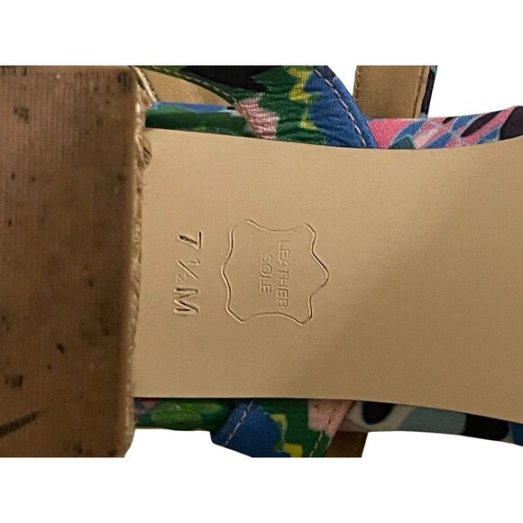 Talbots Siena Rope Floral Green Blue Sandals Women 7.5 Ankle Strap Block Heel - Picture 11 of 16